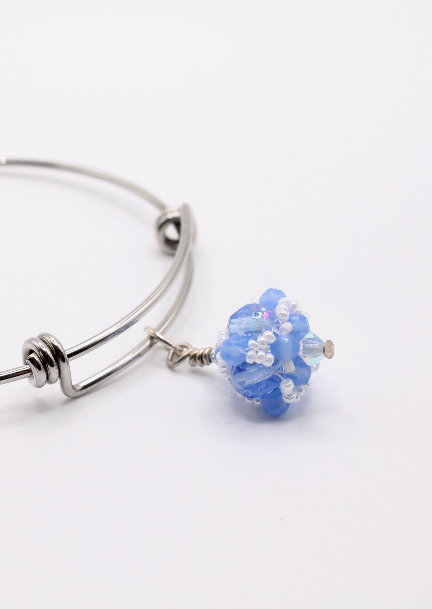Gifts for Teachers Light Blue Beaded Pendant Bangle Bracelet