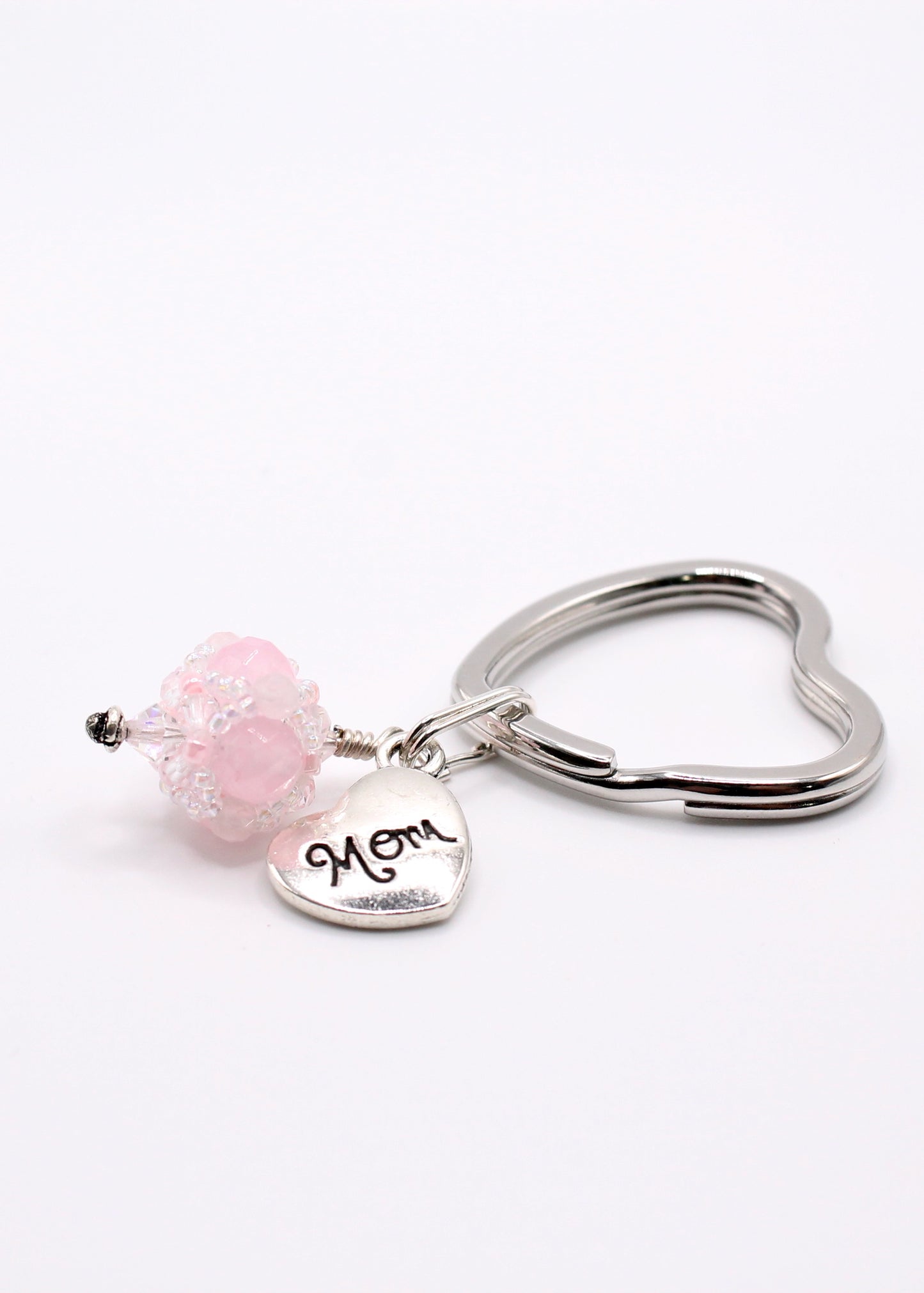 Rose Quartz Key Ring with Mom Charm