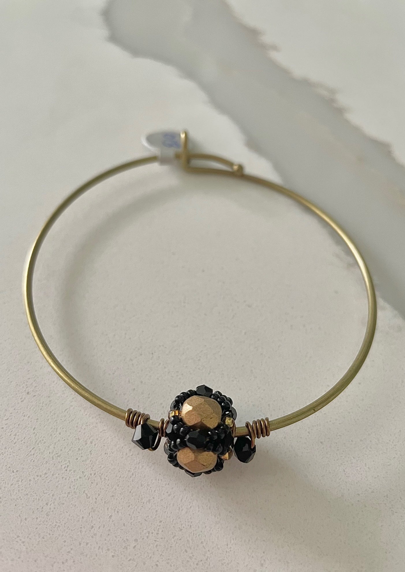 Black and Gold Hand beaded Tigress Bangle Bracelet by Mango Fish Inc.