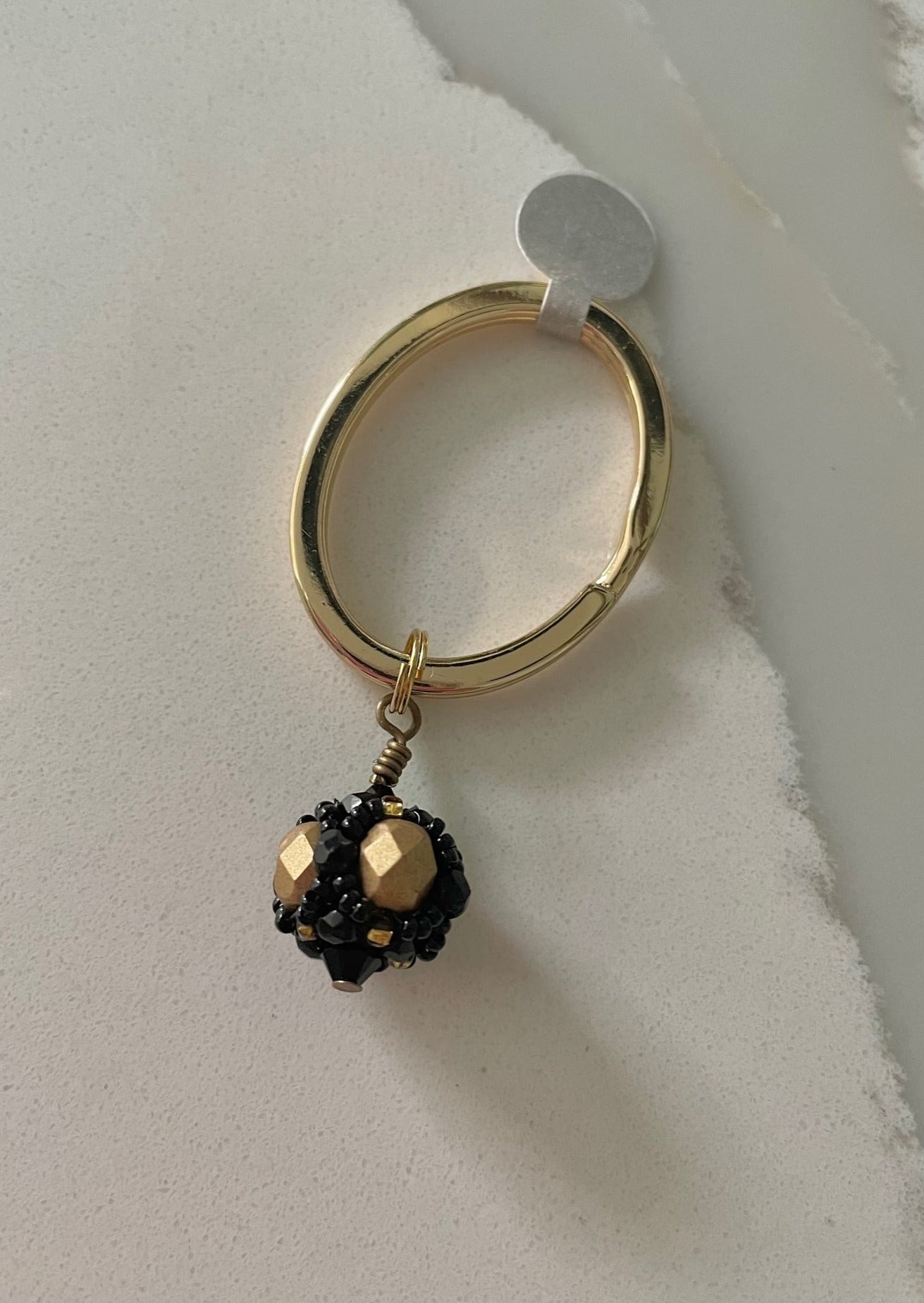 Black and Gold Hand beaded Tigress Keychain by Mango Fish Inc.