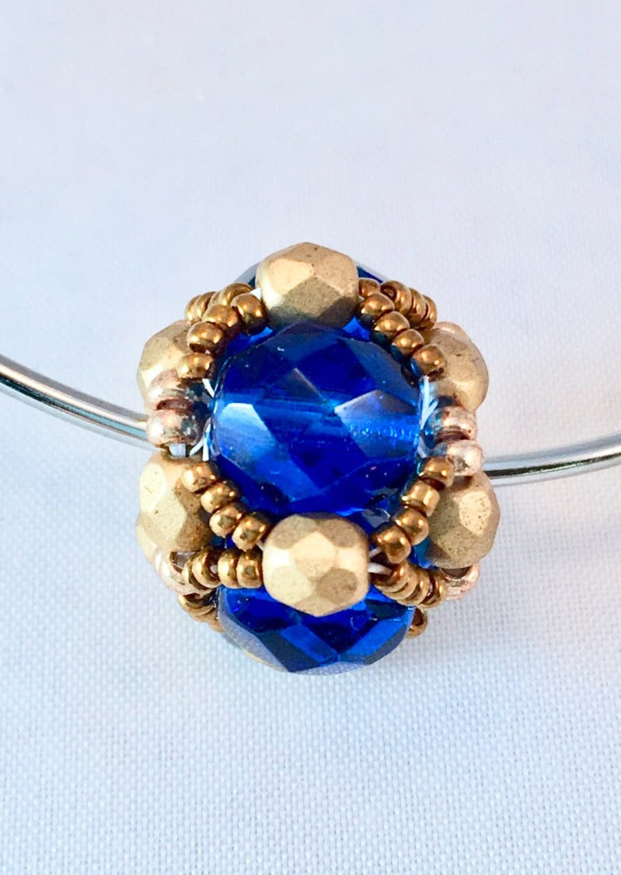 Blue & Gold Beaded Bangle Bracelet (University of Notre Dame)