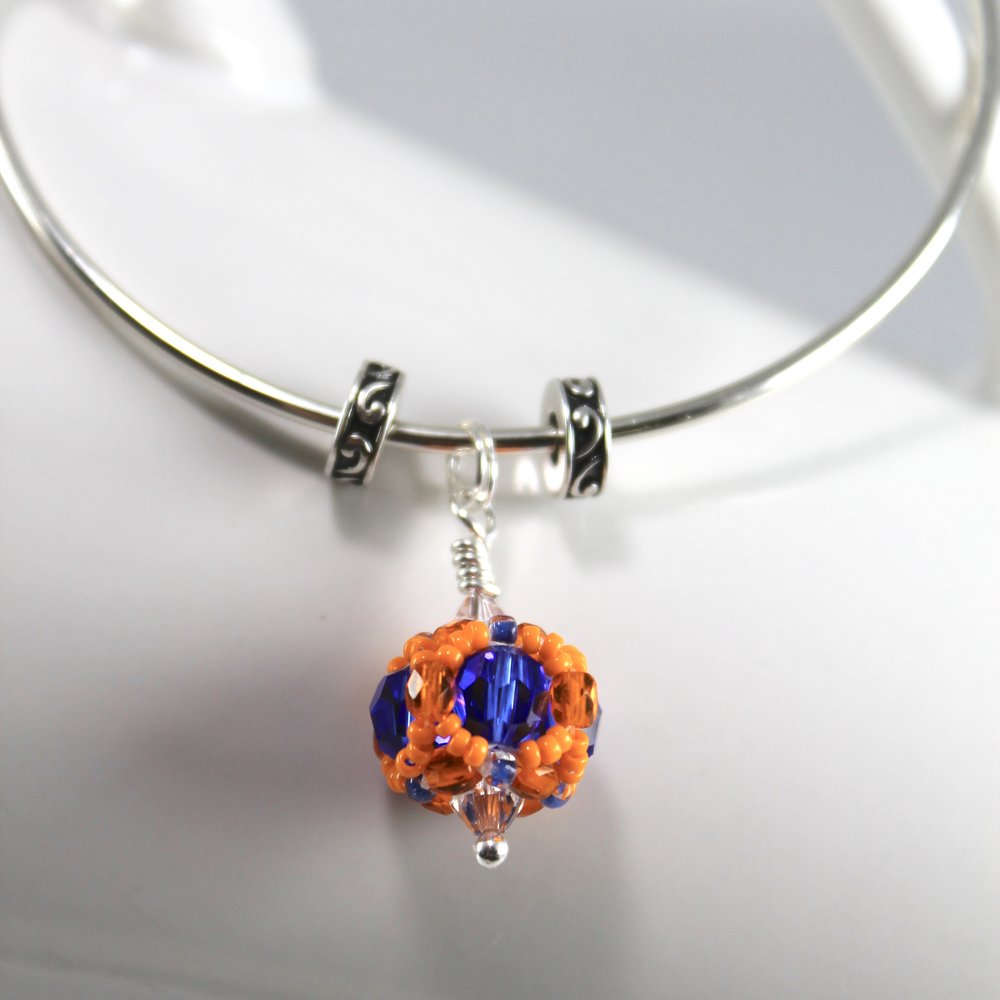 Orange & Blue Beaded Bangle Bracelet (Danbury High School)
