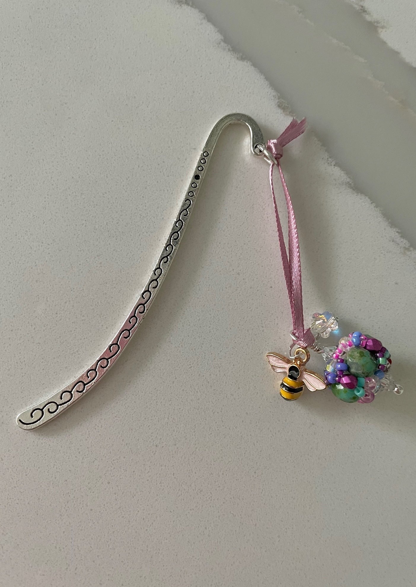 Hand Beaded Bridge of Flowers Inspired Bookmark made by Mango Fish Inc in Western MA