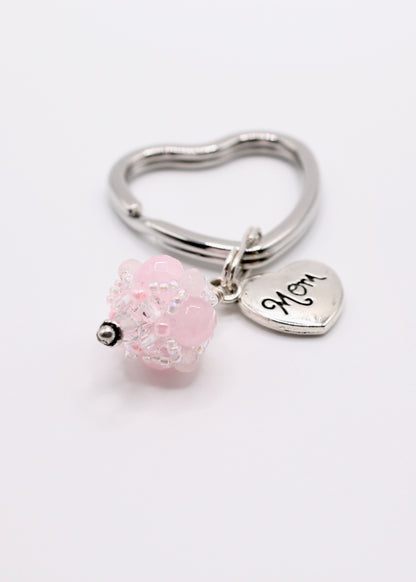 Rose Quartz Key Ring with Mom Charm