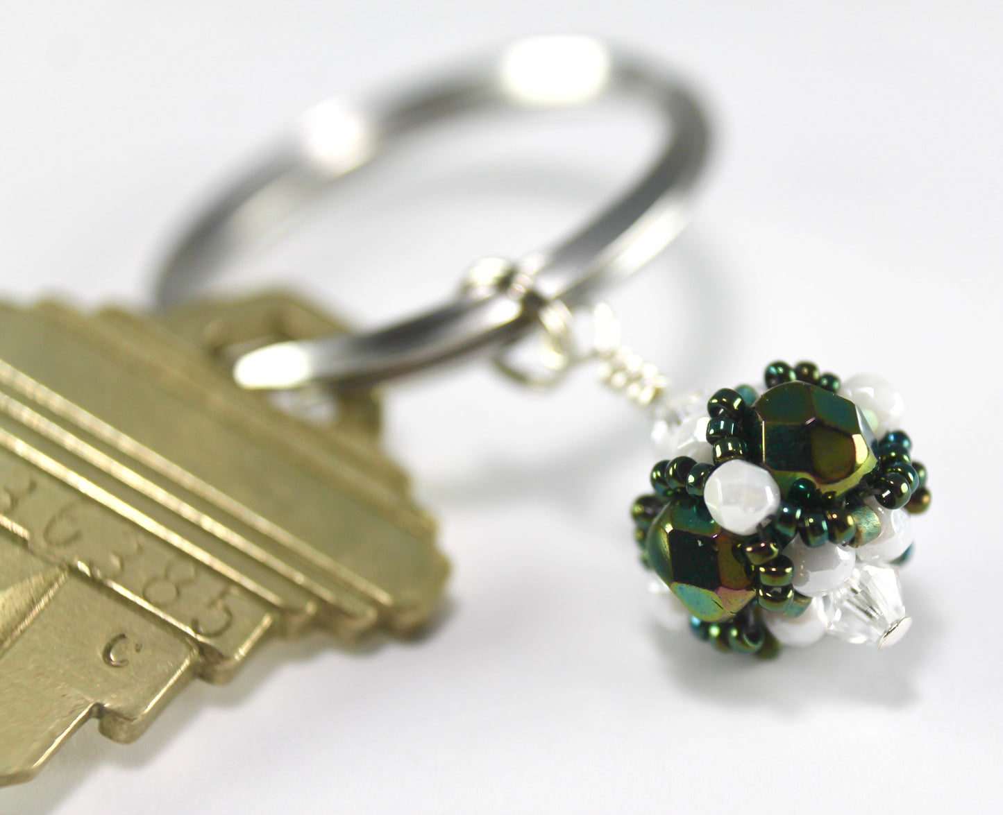 Hunter Green & White Key Ring (Deerfield Academy)