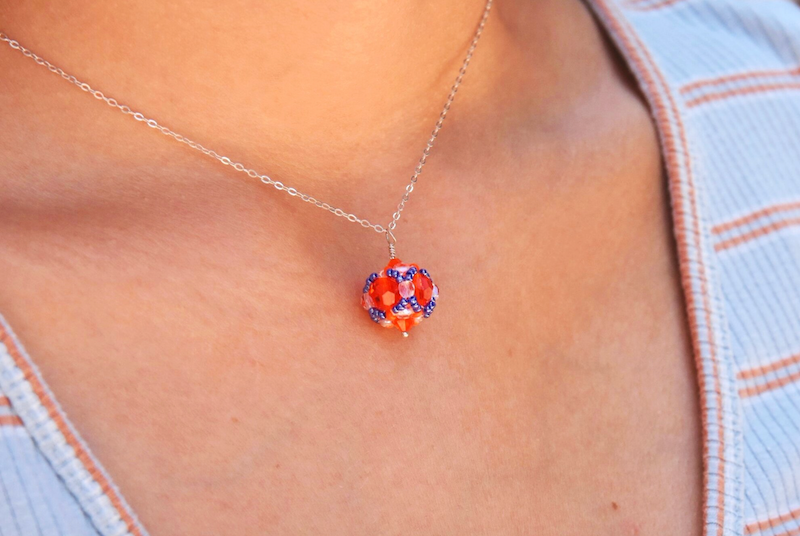 Orange & Purple Beaded Necklace - (Clemson University)