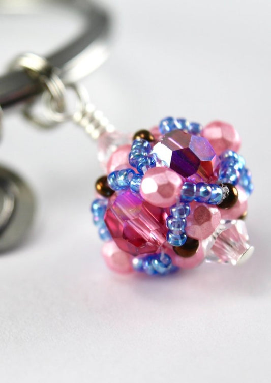 Pink, Blue, & Bronze Key Ring (Delta Gamma Sorority)