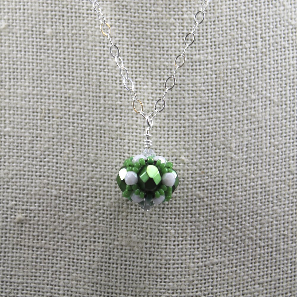 Green & White Beaded Necklace (Alpha Epsilon Phi Sorority)