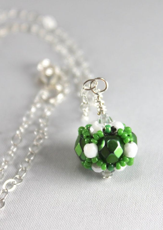Green & White Beaded Necklace (Alpha Epsilon Phi Sorority)
