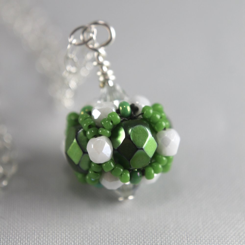 Green & White Beaded Necklace (Alpha Epsilon Phi Sorority)