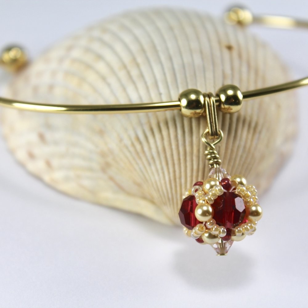 Garnet Red  & Gold Beaded Bracelet (Chi Omega Sorority)