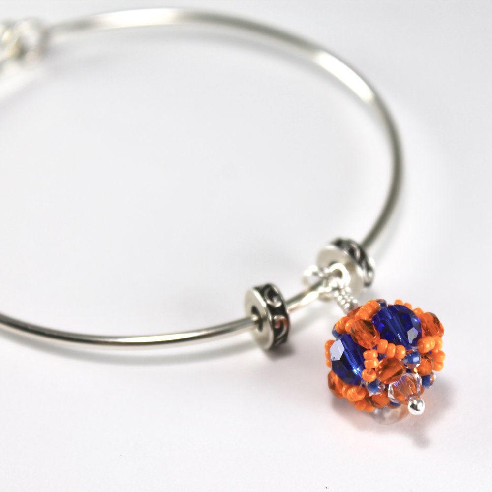 Orange & Blue Beaded Bangle Bracelet (Danbury High School)